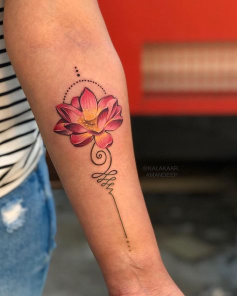 Coloured Lotus Tattoo, Chakra Lotus Tattoo, Colorful Lotus Tattoo, Lotus Tattoo Color, Om Tattoos, Unalome Tattoos, Lotus Unalome, Poked Tattoo, Classy Tattoos For Women