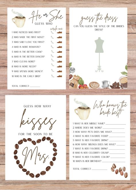 Bridal Shower Games Instant Download, Love is Brewing Bridal Shower Printable, Coffee Bridal Shower Game, Love You A Latte Bridal Shower, C4 Coffee House Bridal Shower Ideas, Love Is Brewing Coffee Bridal Shower Ideas, Coffee Themed Bridal Shower Games, Bridal Shower Love Is Brewing, Bridal Shower Ideas Coffee Themed, Coffee Themed Bridal Shower Ideas Decor, Coffee Shop Bridal Shower Ideas, Cavalier Wedding, Bridal Shower Coffee Theme