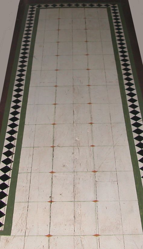 Painted Floor Border, Painted Green Floor, Victorian Painted Floors, Wooden Floor Pattern, Chalk Painted Sideboard, Painted Hardwood Floors, Painted Wooden Floors, Victorian Home Ideas, Hallway Paint