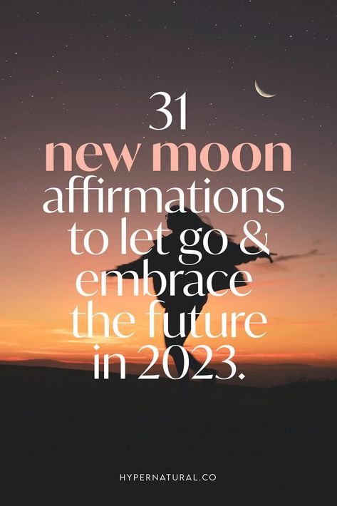 The New Year 2023 is a great time to start a new moon ritual and affirmation practice. New moons are the perfect time to let go, embrace the future, and start with a clean slate. Here is a guide to show how to start an affirmation ritual for every new moon. Also, there are 31 new moon affirmation examples to get you started. New Moon Affirmations, Moon Affirmations, Affirmation Examples, New Moon Ritual, New Moon Phase, Moon Ritual, New Moon Rituals, Moon Journal, New Year 2023