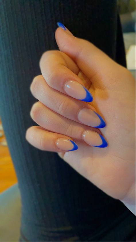 Tip Acrylic Nails Almond, French Tip Acrylic Nails Almond, Nails Almond French Tip, Acrylic Nails Almond, Blue French Tip, French Tip Acrylics, Royal Blue Nails, Blue French Tips, French Tip Acrylic Nails