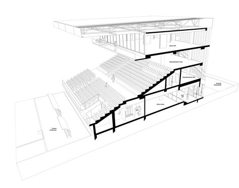 Amphitheater Architecture, Dunkirk France, Auditorium Architecture, Sectional Perspective, Sports Facility Architecture, Auditorium Design, Stadium Architecture, Master Thesis, Perspective View