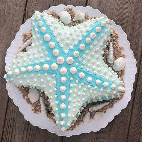 50 Starfish Cake Design (Cake Idea) - March 2020 Starfish Birthday Cake, Star Shaped Cake, Starfish Cake, Fish Party, 10 Birthday Cake, Star Cake, Princess Cookies, Cake Decorating For Beginners, Sea Cakes