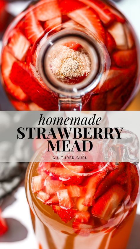 How To Make Mead Wine, Strawberry Mead Recipe, Blackberry Mead Recipe, Homemade Strawberry Wine, Mead Recipes Homemade, Honey Mead Recipe Homemade, Mead Flavors, Diy Tavern, Wine Recipes Homemade