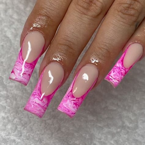 Marbled French Tip Nails, French Tip And Marble Nails, Marble French Tip Acrylic Nails, Pink Marble French Tip Nails, Pink Marble French Tip, French Marble Nails, Barb Nails, Marble French Tip Nails, Marble French Tip