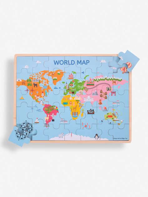 Bigjigs World Map Puzzle | JoJo Maman Bebe Continents Of The World, World Map Puzzle, World Puzzle, Map Puzzle, Puzzles For Toddlers, Wooden Games, Childhood Development, Jigsaws, Interactive Play