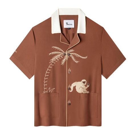 Monkey Business, Contrast Collar, Men Fashion Casual Outfits, Shirt And Pants, Embroidered Shirt, Terry Cloth, Palm Tree, Piping, Sweater Shirt