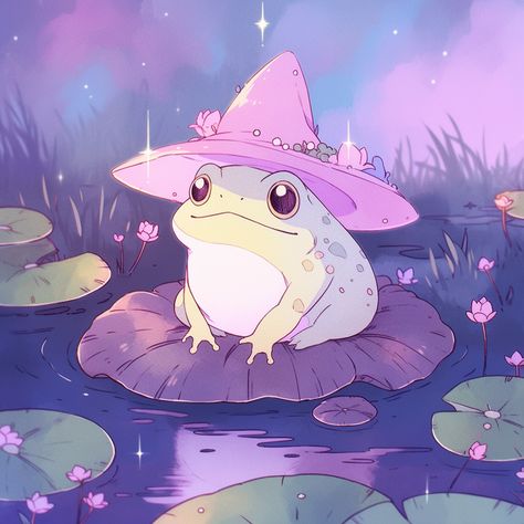 Frog Sitting On Lily Pad, Toad On Lily Pad, Frog And Lily Pad Drawing, Frogs On Lily Pads Drawing, Frog Lily Pad Drawing, Frog Pond Painting, Frog Sitting Drawing, Frog On Lily Pad Tattoo, Frog Cute Drawing