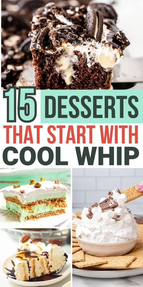 15 Irresistible Desserts That Start with Cool Whip Quick Cool Whip Desserts, Whip Topping Desserts, Recipes With Cool Whip Desserts, Cool Whip Recipes Deserts, What To Make With Cool Whip, Dessert Recipes With Cool Whip, Cool Whip And Pudding Desserts, Whipped Cream Desserts Easy, Dessert With Cool Whip