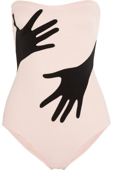 MOSCHINO Strapless hand-appliquéd swimsuit Trending Bathing Suits, Best Swimwear, Swimwear Trends, Fashion Articles, Pink Swimsuit, Vanity Fair, Look Fashion, Hands On, Moschino