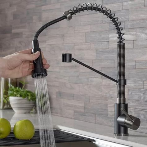 Pull Down Kitchen Faucets You'll Love | Wayfair Commercial Style Kitchen, Commercial Kitchen Faucet, Black Kitchen Faucet, Nantucket Style, Single Handle Kitchen Faucet, Kitchen Mixer Taps, Kitchen Mixer, Black Kitchen, Kitchen Fixtures