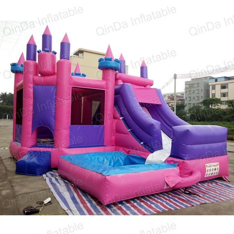 Guangzhou Qinda Princess inflatable bouncy castle with water slide swimming pool kids jumping castle for sale Castle Bounce House, Backyard Water Parks, Bounce House Birthday, House Sales, Inflatable Castle, Jumping Castle, Bouncy House, Inflatable Bounce House, Inflatable Slide