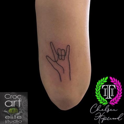 I Love You Asl Tattoo Fine Line, I Love You Sign Language Tattoo Simple, I Love You Sign Tattoo, I Love You Hand Sign Tattoo, Asl I Love You Tattoo, I Love You Sign Language Tattoo, Asl Tattoo, Sign Language Tattoo, Maching Tattoos