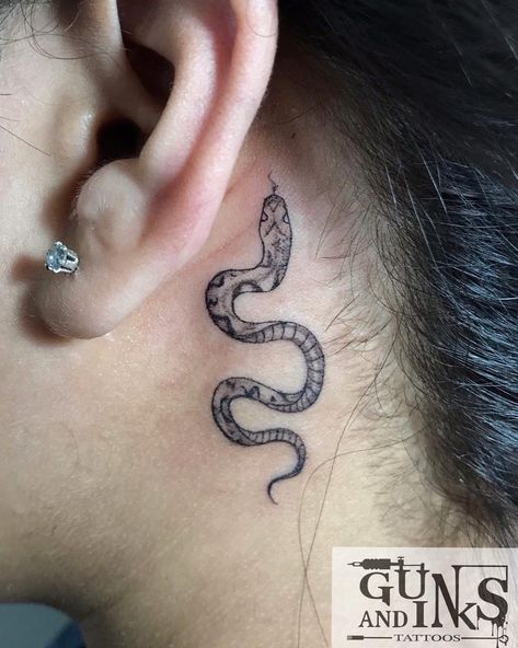 #snaketattoo #artistvikaskasbe #gunsandinkstattoos #hyderabadtattoos Back Snake Tattoo, Tattoo 101, Small Snake Tattoo, Small Cross Tattoo, Behind Ear Tattoos, Behind The Ear Tattoo, Snake Ears, Semicolon Tattoo, Snake Tattoo Design