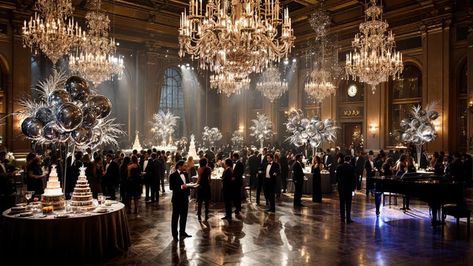 Plan the ultimate sophisticated New Year's Eve celebration with our guide! From elegant bowties to stunning balloon decor, create a memorable black-tie affair that dazzles your guests. ✨🥂 #NYEParty #BlackTieEvent Black Tie Dinner Party, Nye Celebration, Tall Floral Arrangements, Black Tie Events, New Year's Eve Celebrations, Engagement Celebration, Nye Party, Black Tie Gala, Black Tie Affair