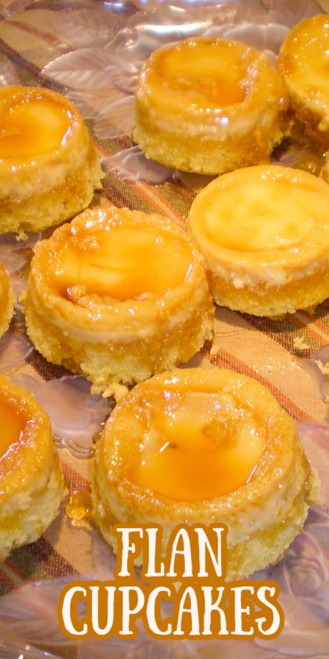 Flan cupcakes with caramel sauce Flan Cupcakes, Custard Flan, Caramel Custard Recipe, Cupcakes With Caramel, Caramel Custard, Flan Cake, Flan Recipe, Tart Dessert, Custard Recipes