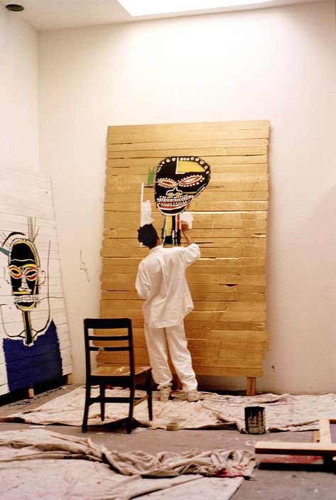 Jean-michel Basquiat Paintings, Jean Basquiat, Basquiat Paintings, Basquiat Art, Painting Gold, Jean Michel Basquiat, Interior Design Mood Board, Jean Michel, Painting Studio