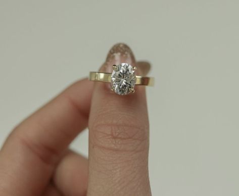 Simple oval engagement ring with thick band, unique Wedding Rings Thick Band Unique, 1 Carrot Diamond Ring, Engagement Ring Thicker Band, Oval Engagement Ring Wide Band, Thick Band Solitaire Engagement Ring, Thicker Engagement Rings, Circle Engagement Rings Thick Band, Wide Band Oval Engagement Ring, 3 Mm Band Engagement Ring