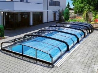 Retractable swimming pool enclosure OCEANIC low Swim Spa Deck, Retractable Pool Cover, Pool Screen Enclosure, Swimming Pool Enclosures, Screened Pool, Pool Repair, Pool Enclosures, Patio Enclosures, Pool Safety