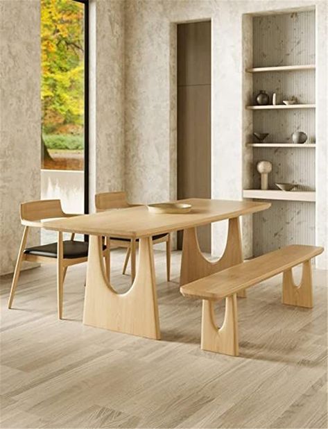 NIUYAO Solid Wood Dining Table Rectangle Modern in Nature with Double Pedestal Table Only for Dining Room Kitchen Leisure Table -87" L x 35.5" W x 29.5" H Wood Dinner Table, Wood Rectangle Dining Table, Pine Dining Table, Wood Table Bases, Dining Room Style, Entertaining Friends, Rectangle Dining Table, Adjustable Height Table, Table Extensible