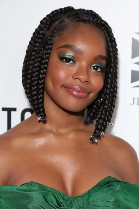 The Braided Bob Is One Of The Slickest Styles For Summer | Glamour UK Marsai Martin Braids, Short Bob Braids, How To Draw Braids, Bob Braids Hairstyles, Short Box Braids Hairstyles, Braided Hairstyles For Black Women Cornrows, Short Box Braids, Corte Bob, Bob Braids