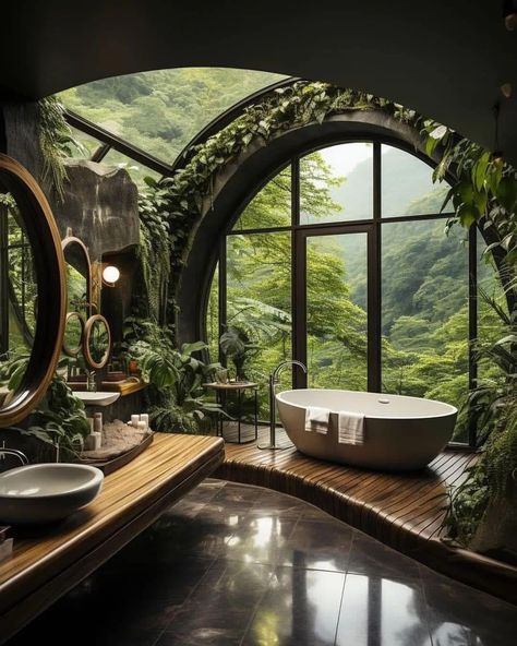 Modern Unique Bathroom Design, Rainforest Cottage, Rainforest Bathroom, Rainforest House, Rainforest Room, Rainforest Home, Rainforest Garden, Aesthetic Interior Design, Jungle House