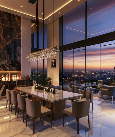 Dining Room Penthouse Apartment Dining Room, Big House Dining Room, Modern Mansion Dining Room, Mansions Dining Room, Rich Dining Room, Manhattan Apartment Luxury, Nyc Penthouse Aesthetic, Luxurious Modern Mansion, Luxury Dining Room Modern