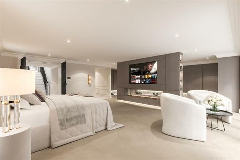 Bedroom With Couch And Tv, Fireplace In Bedroom, Bedroom With Tv, Under Tv, Big Bedrooms, Bedroom Couch, Big Tv, Bedroom Fireplace, Tv In Bedroom