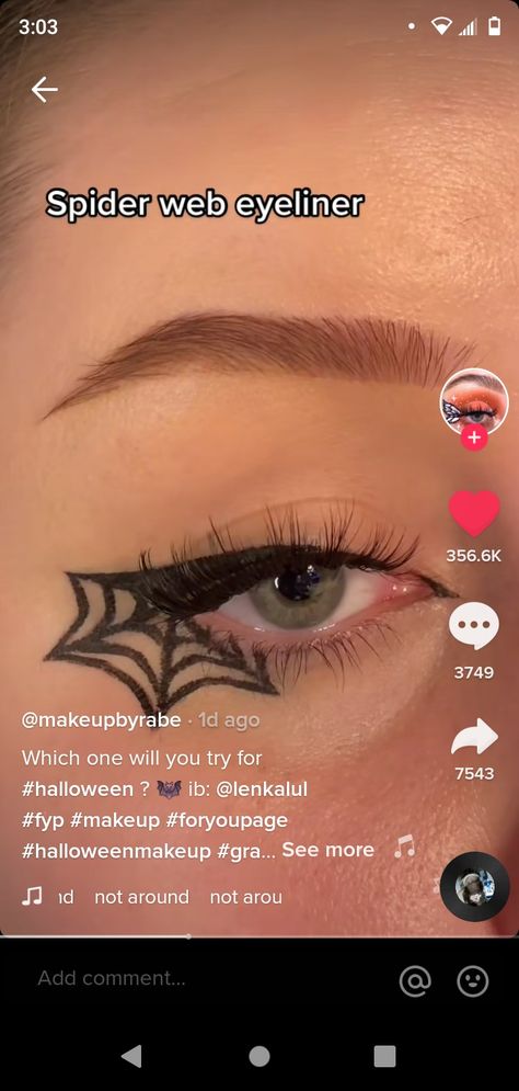 Spiderman Eyeliner, Cobweb Eyeliner, Spider Eyeliner, Spider Web Eyeliner, Halloween Spider Makeup, Spiderweb Eyeliner, Edgy Eye Makeup, Spiderman Makeup, Eyeliner Inspiration