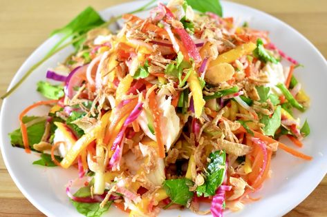 Trout Salad, Colourful Salad, Vietnamese Style, Lake Trout, Marinated Vegetables, Crispy Shallots, Colorful Salads, Root Vegetables, Fish Sauce