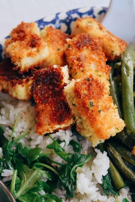 Almond Crusted Tofu, Panko Tofu Baked, Crusted Tofu Recipes, Herb Crusted Tofu, Panko Crusted Tofu Air Fryer, Panko Tofu Fried, Tofu Panko Recipes, Crumbled Tofu Recipes, Crispy Tofu Recipes