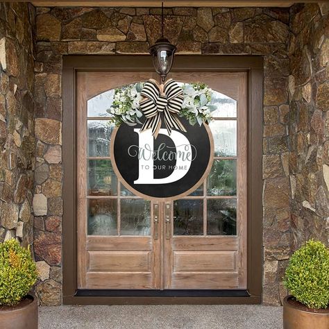 Amazon.com: Last Name Wreaths for Front Door 2024 Year Round Front Door Wreath Front Porch Decoration 26 Letter Welcome Sign with Eucalyptus Garland and Bow Spring Wreaths for Front Door Outside Hanger (L) : Home & Kitchen Welcome Front Door Decor, Hand Painted Door Signs, Welcome Signs For Front Door, Round Porch, Farmhouse Front Porch Decorating, Window Farmhouse, Large Door Wreaths, Door Bows, Farmhouse Front Porch Decor