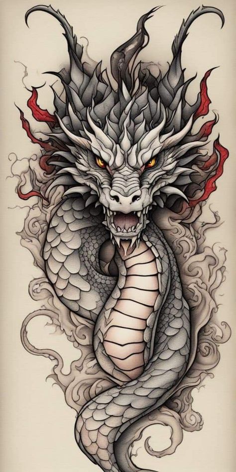 Dragon Skull Tattoo Design, Mythical Tattoo Ideas, Japanese Dragon Head Tattoo, Dragon Tattoo Color, Colorful Dragon Tattoo, Dragon Tattoo Upper Arm, Tony Tattoos, Dragon Eye Tattoo, Drawing Ideas Colorful