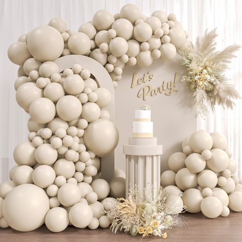 PRICES MAY VARY. Package Include: The sand white balloons different sizes pack included 110pcs balloons(18 inchx3, 12 inchx20,10 inchx30, 5 inchx54), 1pcs glue dots, 1pcs white ribbon, 1pcs decorative strip Great Quality: The sand white balloon garland are made of premium natural latex. Each balloon undergoes rigorous testing and selection, can be offer superior elasticity and durability, being thicker and less likely to burst Easy to Assemble: We will provide ribbons, glue dots, and decorative Balloon Garland Above Bed, Balloon Ring With Pampas, Half Balloon Arch Table, White And Gold Balloon Ring, Boho Balloon Ring Arch, Boho Birthday Party Adult Simple, Wedding Cake Balloon Backdrop, Eucalyptus And White Sand Balloon Garland, Door Ballon Garland