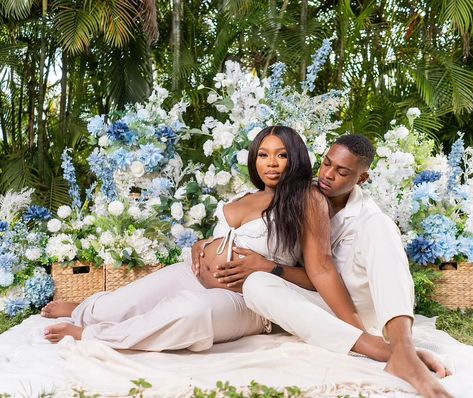 Maternity Shoot with @livingwithtee_ and @derranox 🩵💙🩵 🌸 🌸 Setup by us @izmadesigns Beautifully captured by designdojo Venue @hope_gardensjamaica 🌸 🌸 #izmadesigns #LuxurySilkFlowers #Blue #Love #Boymom #Boydad #maternityshoot All White Maternity Shoot Black Couple, Elegant Maternity Shoot Black Couple, Black Couple Pregnant, Black Pregnancy Photos Couples, Interracial Couple Maternity Pictures, Boy Mom, Pregnancy Shoot, Silk Flowers, Baby Shower