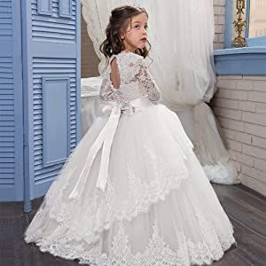 Lace Flower Wedding Dress, Wedding Dress Kids, Communion Dresses Lace, Puffy Tulle Skirt, Flower Wedding Dress, Dress Applique, Pageant Gown, Wedding Dresses For Kids, Tulle Balls