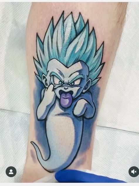 Small Dragon Ball Z Tattoo, Fusion Tattoo Design, Dragon Ball Tattoo Ideas, Gotenks Ghost, Dbz Tattoo, Z Tattoo, Cartoon Tattoo, Dragon Ball Tattoo, Bat Tattoo