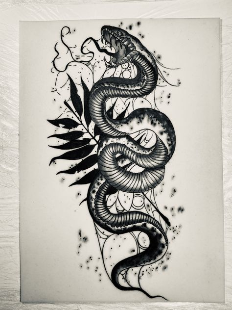 Snake Witch Tattoo, Creepy Snake Tattoo, Angry Snake Tattoo, Black Mamba Tattoo Design, Black Mamba Snake Tattoo, Dark Snake Tattoo, Line Art Snake, Tattoo Line Art, Art Snake