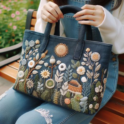 Chic Embroidered Tote Bag, Blue Embroidered Denim Bags, Artisan Embroidered Tote Shoulder Bag, Multicolor Floral Embroidered Tote Bag, Black Floral Embroidered Tote Shoulder Bag, Embroidery Scarf, Tapestry Bag, Denim Tote Bags, Denim Tote