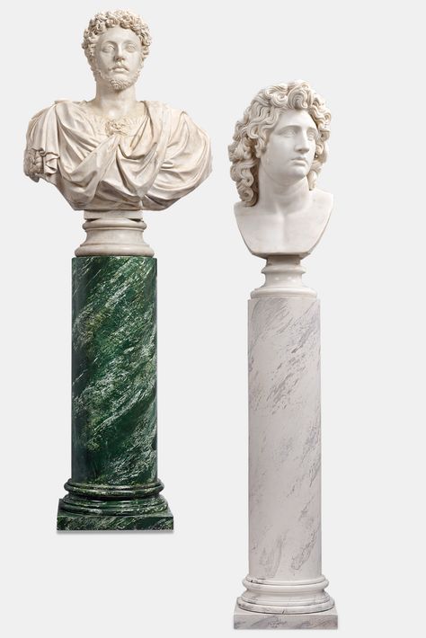 Marble Bust of Marcus Aurelius and Marble Bust of Alexander the Great ~ Antique Sculptures, Marble Busts, Italian Sculptures ~ available for purchase at M.S. Rau Marble Bust Aesthetic, Legacy Aesthetic, Italian Sculpture, Marble Bust, Environment Props, Classic Sculpture, Paris Hotel, Antique Sculpture, Statues For Sale