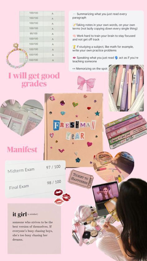 #Manifest good grades! #wonyoungism #coquette #visionboard #freshman Manifest Good Grades, Year Vision Board, Vision Board Examples, Train Your Brain, Freshman Year, Good Grades, Stay Focused, School Fun, Note Taking