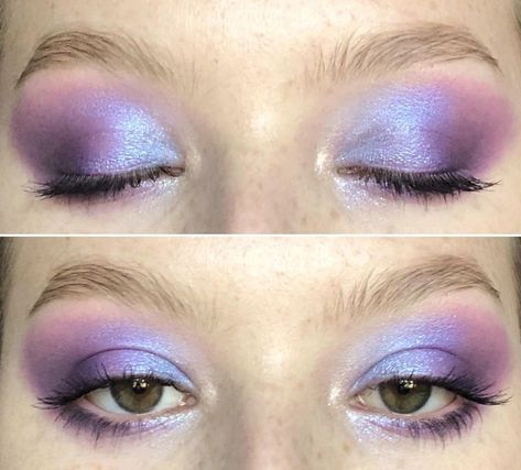 Dreamy Purple Makeup, Blue Iridescent Makeup, Purple Iridescent Makeup, Purple Looks Makeup, Blue Purple Makeup Looks, Blue Purple Eye Makeup, Makeup For Purple Hair, Blue And Purple Makeup Looks, Blue Face Makeup