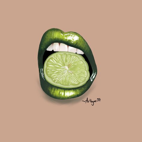 Lime Mouth Drawing, Lemon Lips, Lime Lips, Lemon Drawing, Digital Art Wallpaper, Lips Illustration, Close Up Art, Lips Art Print, Lips Art