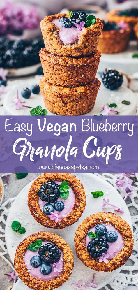 Vegan Yogurt Breakfast, Vegan Granola Cups, Oats Cupcakes, Granola Cups With Yogurt, Muffins Yogurt, Granola Cups, Vegan Lemon Curd, Colourful Food, Breakfast Oats