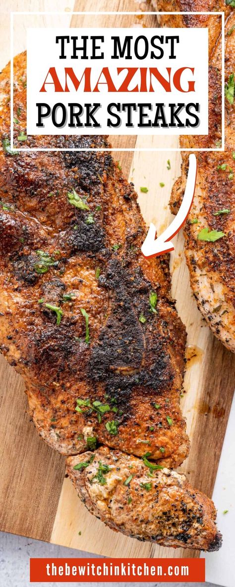 These are the most amazing Pork Steaks! We use common seasonings that everyone has in their spice cabinet. You can prepare the seasoned steaks in the morning, then throw them in the skillet for dinner in a flash! We also love that this is a one-skillet recipe – so you won't have to worry about all of those dishes from prep! Pork Steak Marinade, Steak Recipes Skillet, Wood Pellet Grill Recipes, Steak Rub Recipe, Grilled Pork Steaks, Season Steak Recipes, Pork Steak Recipe, Pork Steaks, Pork Seasoning