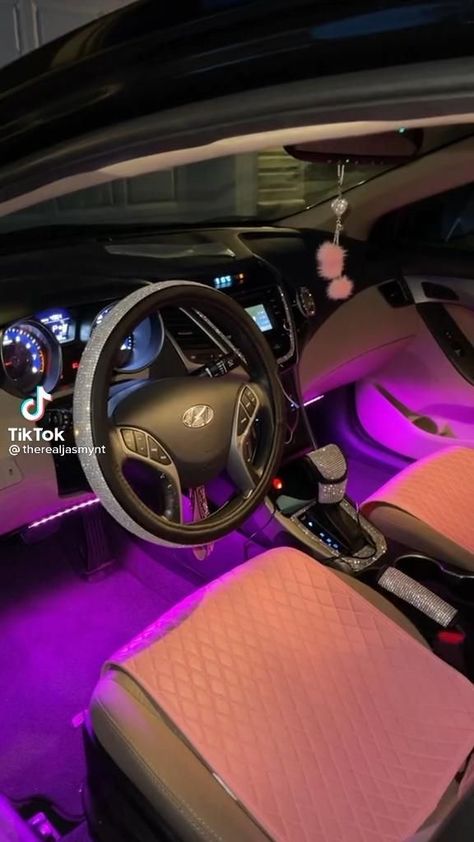 Glam Car Interior, Inside Of Cars Ideas, Boujee Car Interior, Interior Car Design Ideas, Black Car With Pink Interior, Baddie Car Interior Decor, Car Interior Decor Aesthetic Baddie, Pink And Black Car Interior, Sparkly Car Interior