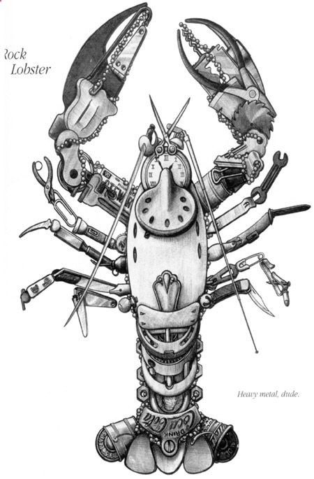 A Lobster made out of inanimate objects Steampunk Animals, Mechanical Animals, High School Art Projects, Inanimate Objects, Ap Studio Art, Mechanical Art, Arte Robot, White Drawing, Desenho Tattoo