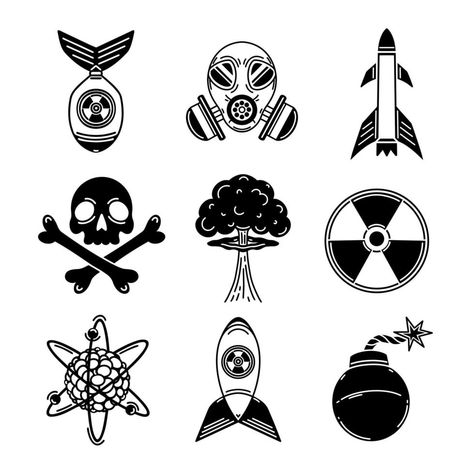 Nuclear Illustration, Atomic Explosion, Black And White Silhouette, Web Logo, Gas Mask, Icon Set Vector, Media Design, Icon Set, Social Media Design