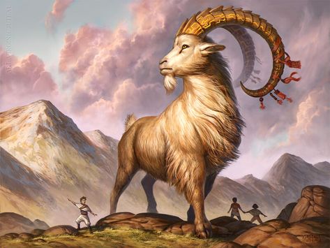 Giant Creatures, Egyptian Painting, Goat Art, Dnd Monsters, Planets Art, Paintings And Drawings, Image Painting, Card Illustration, Artist Websites