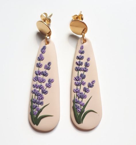 Elegant Lavender Earrings, Long Dangle Clay Earrings for Lavender Lover, Lavender Birthday Gift, Elegant Floral Birthday Gift for Mom - Etsy Lavender Polymer Clay Earrings, Lavender Clay Earrings, Purple Clay Earrings, Lavender Birthday, Polymer Clay Embroidery, Diy Earrings Easy, Terracotta Earrings, Lavender Earrings, Polymer Clay Flower Jewelry